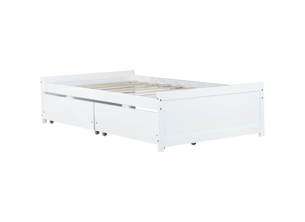 English Elm Twin Twin Size Bed with 2 Drawers Solid Rubber Wood Frame, Space-Saving Storage and Easy Assembly White W504P313037