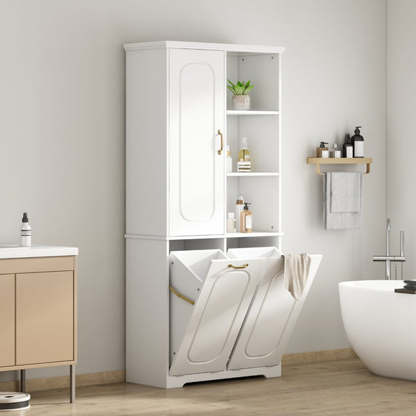 English Elm [video] Freestanding 68 Inch Tall Storage Cabinet with Tilt Out Hampers and Soft Close Door White N759S427900K