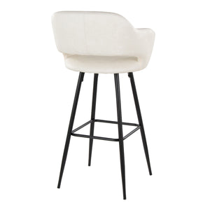 English Elm Margarite 30" Cream Faux Leather Barstool Set of 2 — Contemporary Black Metal Frame, Armrests & Footrest B202S00623