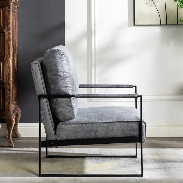 English Elm Direct Mid Century Modern Accent Chair with Brushed Metal Frame, Spotted Microfiber, Padded Arms, Cozy Cushioning Grey B2735P256733