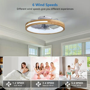 English Elm 20 Inch Flush Mount Ceiling Fan Wooden Frame Led Light Remote 6 Speed Bedroom W2312P475728