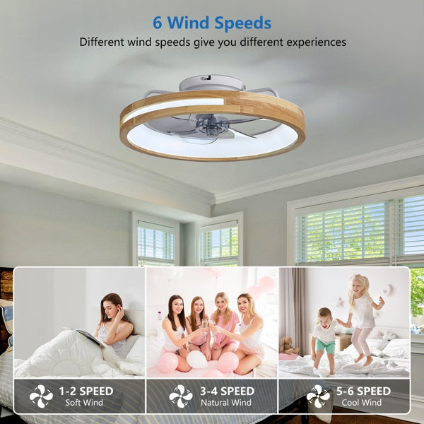 English Elm 20 Inch Flush Mount Ceiling Fan Wooden Frame Led Light Remote 6 Speed Bedroom W2312P475728