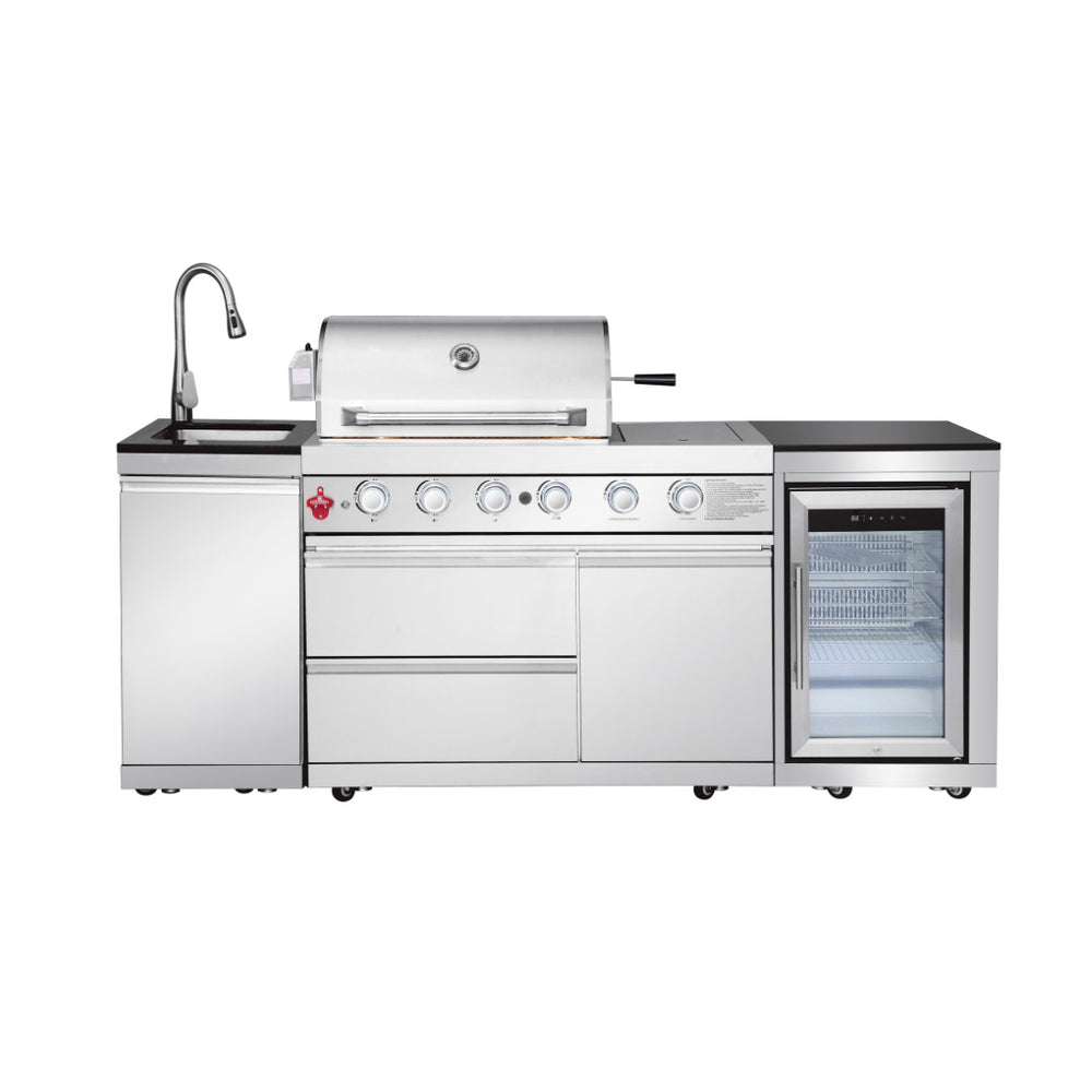 English Elm Outdoor Propane Kitchen Island with Grill Sink Refrigerator and Bar in Stainless Steel W5007S00010