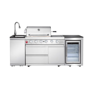 English Elm Outdoor Propane Kitchen Island with Grill Sink Refrigerator and Bar in Stainless Steel W5007S00010