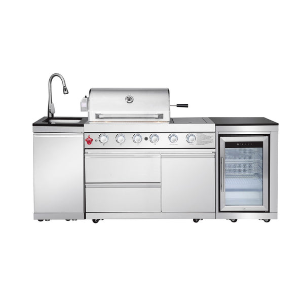 English Elm Outdoor Propane Kitchen Island with Grill Sink Refrigerator and Bar in Stainless Steel W5007S00010