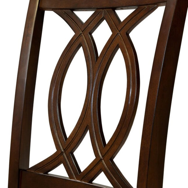 English Elm Brown Cherry Wood Dining Side Chairs Set of 2 Beige Padded Transitional Style B2741P425807