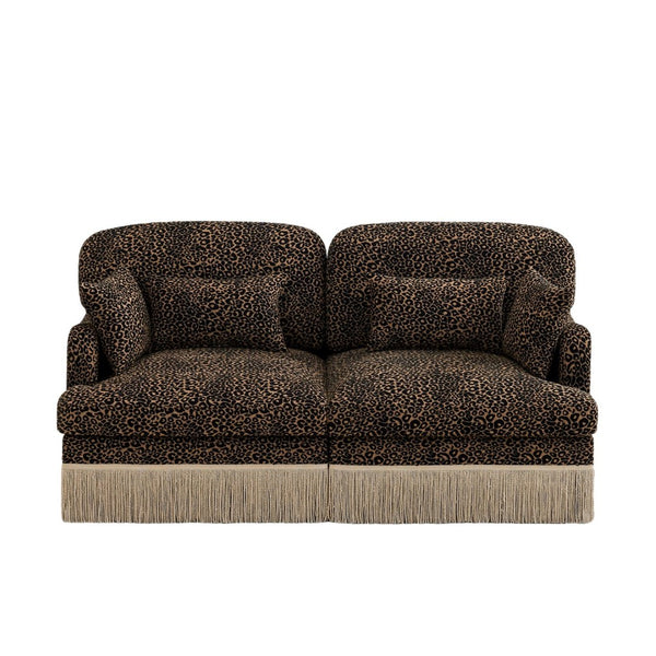 English Elm Comfy Chenille Leopard Print Loveseat with Tassel Trim Modular Sectional for Living Room Brown W5656S00010