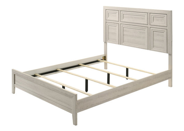 English Elm 1pc Elegant Panel Queen Bed with Framed Headboard and Recessed Detailing for Serene Bedroom Retreat Antique White 82.05 L x 33.98 W x 5.91 H B2741S00598