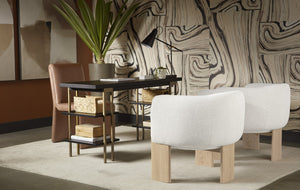 Sunpan Trine Lounge Chair - Luxurious Comfort with Unique Shape and Handcrafted Wood Base for Any Home Style Rustic Oak / Dove Cream