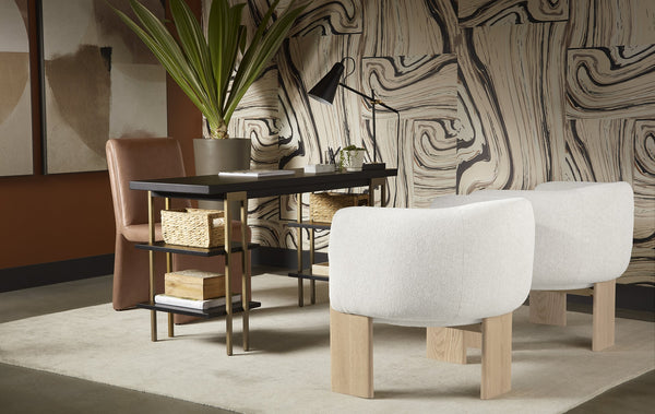 Sunpan Trine Lounge Chair - Luxurious Comfort with Unique Shape and Handcrafted Wood Base for Any Home Style Rustic Oak / Dove Cream