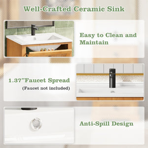 English Elm 20" Pine Wood Grain Bathroom Vanity with Ceramic Sink and Soft Close Cabinet Door N710P299454P