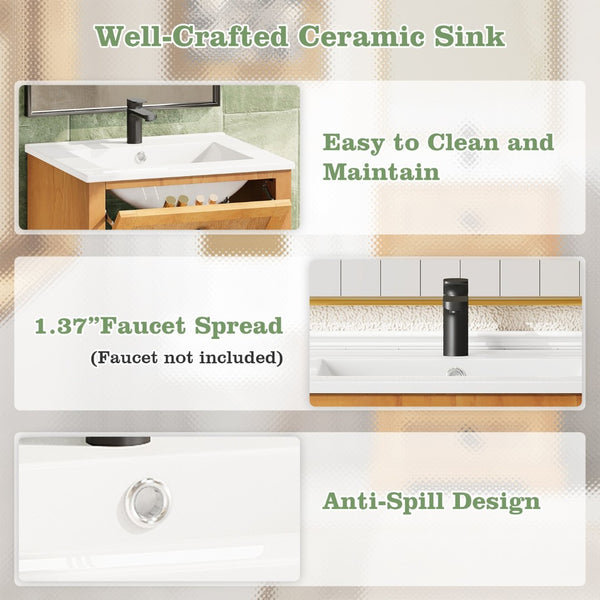English Elm 20" Pine Wood Grain Bathroom Vanity with Ceramic Sink and Soft Close Cabinet Door N710P299454P