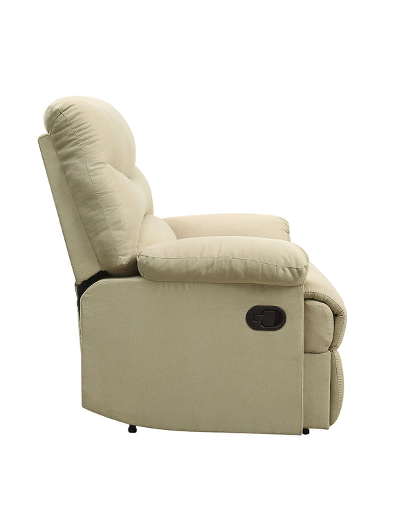 English Elm Beige Recliner Chair With Pillow-Top Armrests – Cozy Microfiber Upholstery For Ultimate Comfort B062P215431