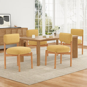 English Elm Modern Linen Upholstered Dining Chair Set Solid Wood Cross Base Removable Back Yellow T3623P466015