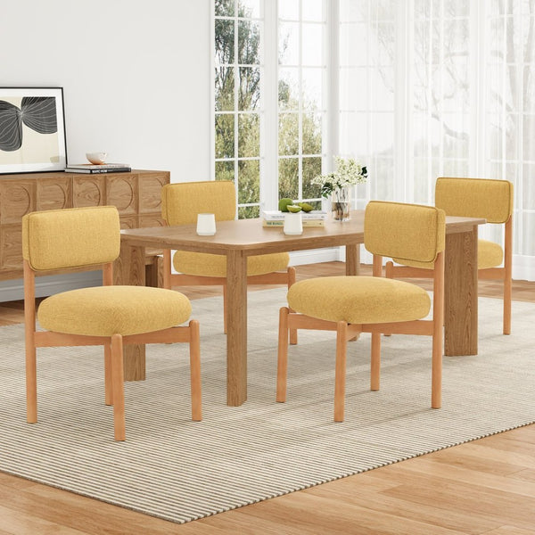 English Elm Modern Linen Upholstered Dining Chair Set Solid Wood Cross Base Removable Back Yellow T3623P466015