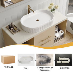 English Elm Modern Floating Bathroom Vanity Oval Ceramic Sink Plywood Cabinet Soft Close Storage W3136S00077