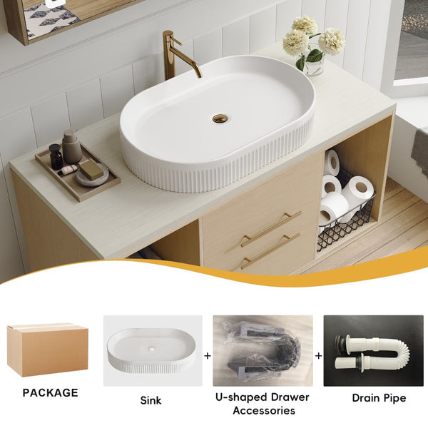 English Elm Modern Floating Bathroom Vanity Oval Ceramic Sink Plywood Cabinet Soft Close Storage W3136S00077