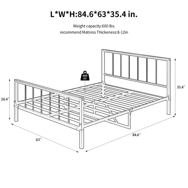 English Elm Metal Platform Bed Frame With Headboard, Footboard & Sturdy Design - No Box Spring Needed, Queen Size W57868844