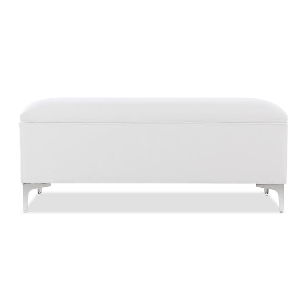 English Elm Jennifer Taylor Home - Madelyn 49" Modern Storage Bench in Bright White Dye - Upholstered Fabric, Flip-Top Storage, Chrome Legs B2719P238526