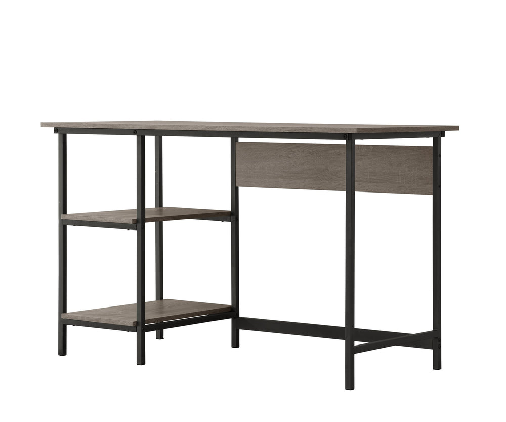 English Elm Weathered Gray Desk with Metal Accents — Space-Saving Open MDF Design, 2 Storage Shelves for Organizing B2699P237458