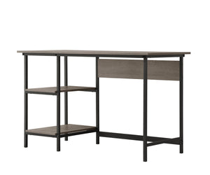 English Elm Weathered Gray Desk with Metal Accents — Space-Saving Open MDF Design, 2 Storage Shelves for Organizing B2699P237458