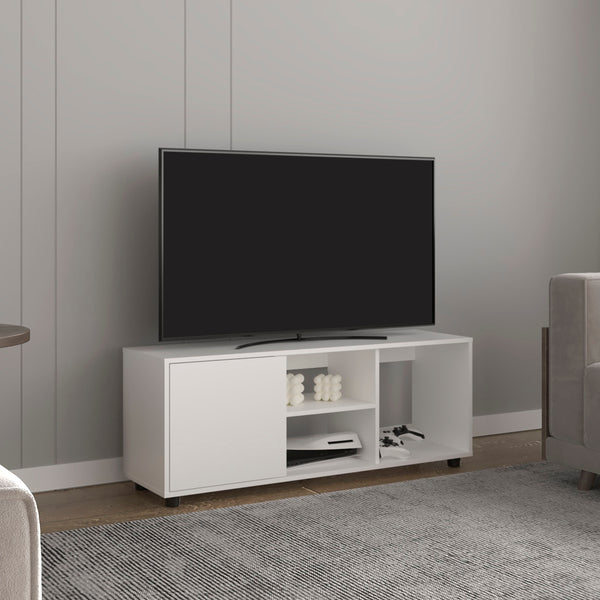 English Elm Adel 51" TV Stand for Up to 60" TVs – White MDF Console with 4 Open Shelves, Cabinet, Cable Management B200P286981