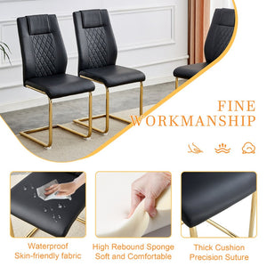 English Elm Table and Chair Set Marble Glass Top with Sculptural Gold Legs Six Seat Glam Dining Black+Gold W1151S03293