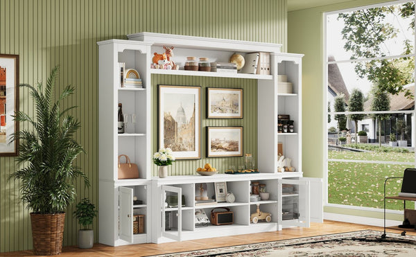 English Elm Entertainment Wall Unit with Glass Doors Open Shelving Mdf Living Room Storage White N710S688102K