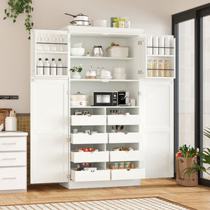 English Elm [assembly Included] Topmax Shaker Pantry Cabinet Tall Mdf Kitchen Storage with Pull-out Trays White SP000099AAK