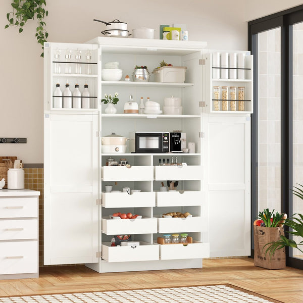 English Elm [assembly Included] Topmax Shaker Pantry Cabinet Tall Mdf Kitchen Storage with Pull-out Trays White SP000099AAK