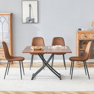 English Elm Table Set With Adjustable Height: Modern Walnut Mdf Top & 4 Brown Tech Fabric Chairs For Versatile Use W1151S04093-GIGA