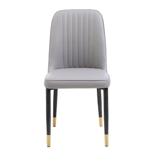 English Elm Set of 2 Dining Chairs with Thick Cushions and PU Leather Upholstery — Modern Sturdy Iron Frames for Home & Restaurant Seating LIGHT GREY N842P300567E