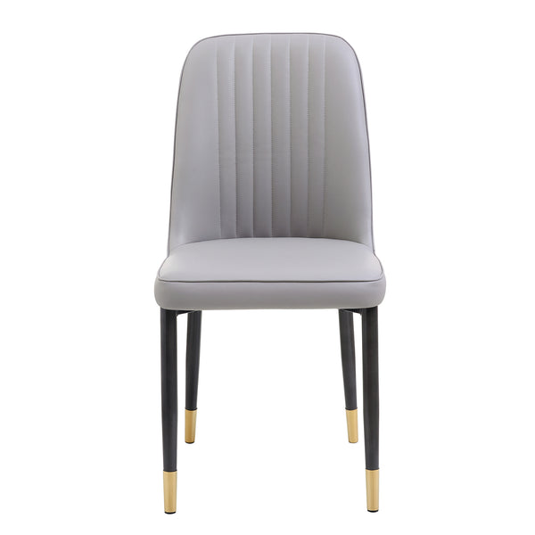 English Elm Set of 2 Dining Chairs with Thick Cushions and PU Leather Upholstery — Modern Sturdy Iron Frames for Home & Restaurant Seating LIGHT GREY N842P300567E