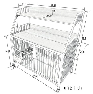 English Elm Large Pet Cage with Iron Frame Mdf Panels Storage Rack and Steel Feeding Basins Black,Gray+Charcoal W3064P245387