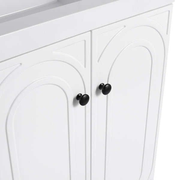 English Elm 24" Freestanding Bathroom Vanity with Integrated Basin Design, Adjustable Shelf & 3 Metal Handles, Eco Plywood Finish White W999P241064