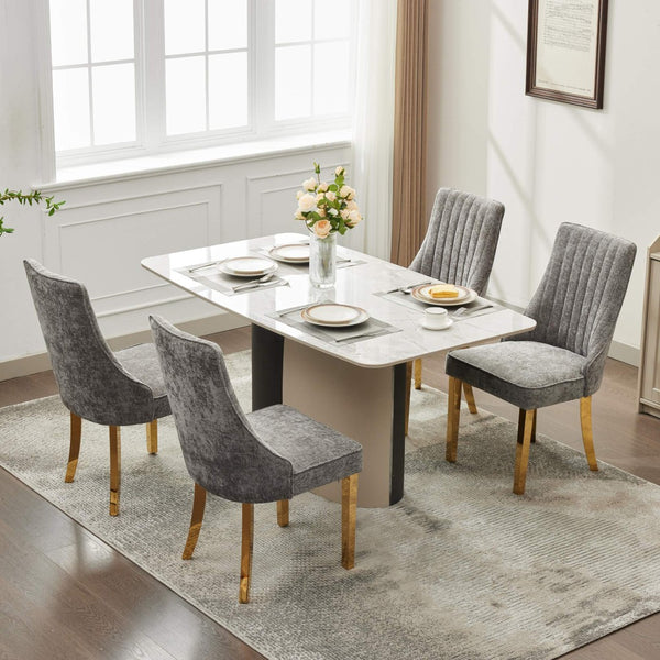 English Elm Rayon Channel-Back Chenille Dining Chairs Set Of 2 - Plush Upholstered Accent Chairs With Gold Legs W1143P293314-GIGA