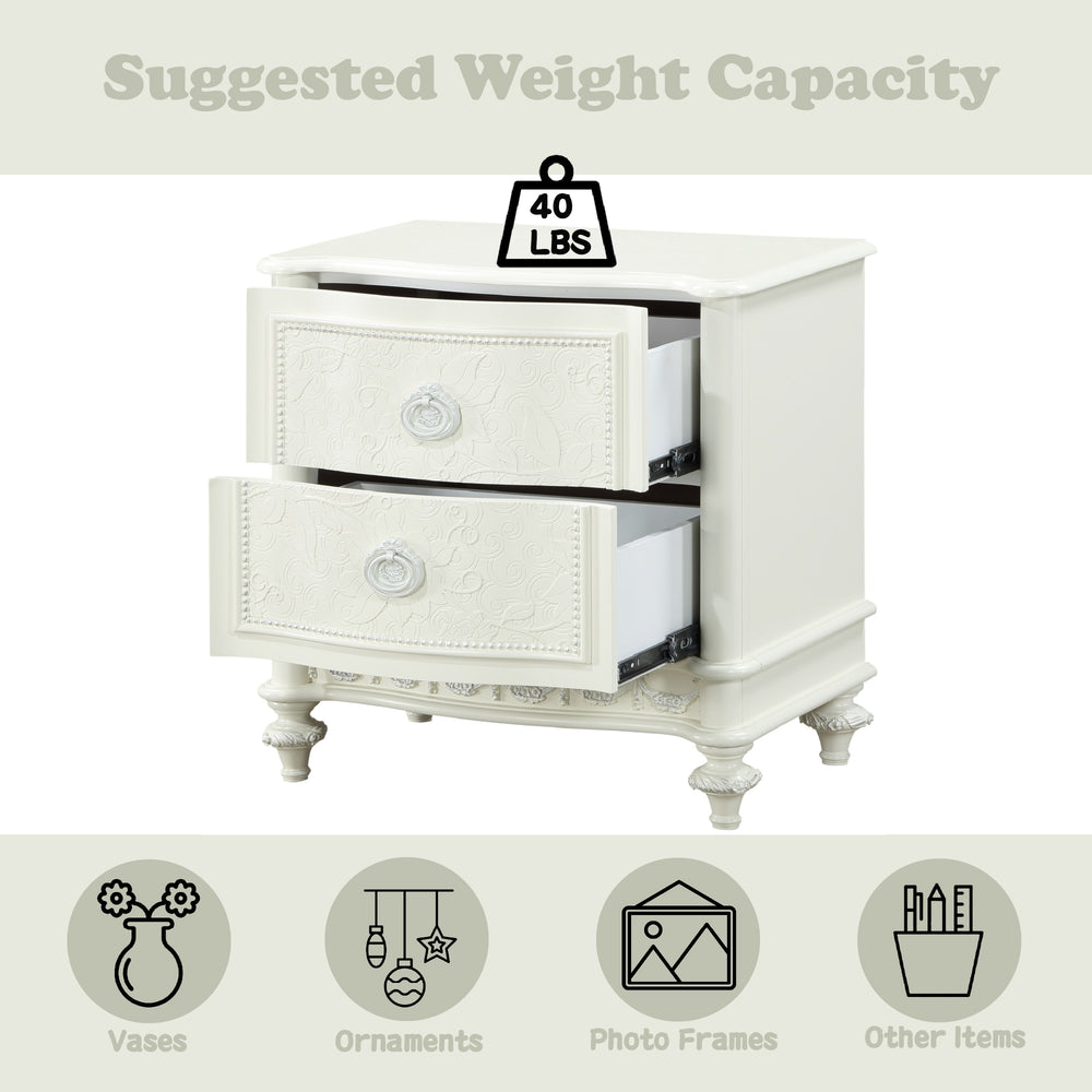 English Elm Dorothy Ivory Nightstand with 2 Soft-Close Drawers, Felt-Lined Top, Pine Wood Casegood, 40lb Limit B2726P327447