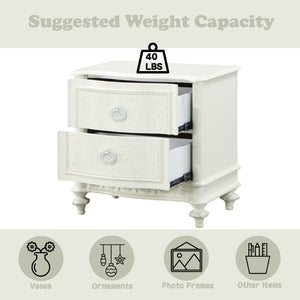 English Elm Dorothy Ivory Nightstand with 2 Soft-Close Drawers, Felt-Lined Top, Pine Wood Casegood, 40lb Limit B2726P327447