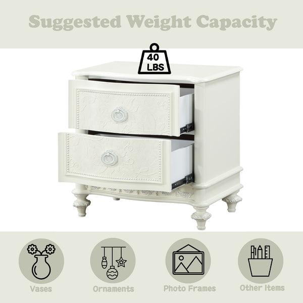 English Elm Dorothy Ivory Nightstand with 2 Soft-Close Drawers, Felt-Lined Top, Pine Wood Casegood, 40lb Limit B2726P327447