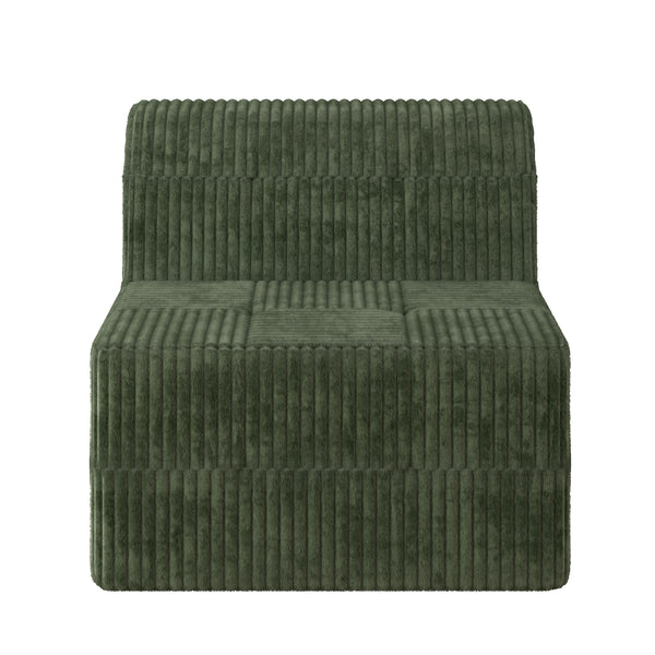English Elm Single seat sofa Modular Compressed Sectional Corduroy Sleeper Couch Spacious Plush Foam Lounger, Space-Saving Design for Living Room and Bedroom Green W487P230473