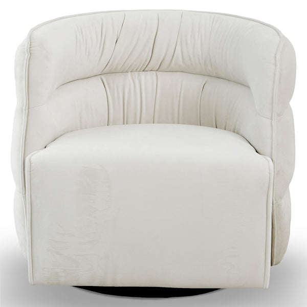 English Elm Ashcroft Furniture - Walden Mid-Century Swivel Chair Velvet Upholstery with Integrated Armrests, Fully Assembled Elegance Cream B183P281190
