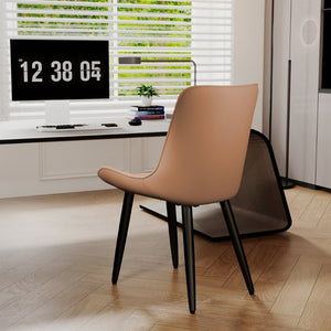 English Elm Set of 2 Armless Pu Leather Dining Chairs Cushioned Seat Brushed Metal Legs Modern Brown W3316P426936