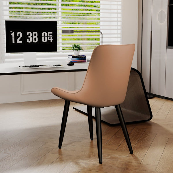 English Elm Set of 2 Armless Pu Leather Dining Chairs Cushioned Seat Brushed Metal Legs Modern Brown W3316P426937