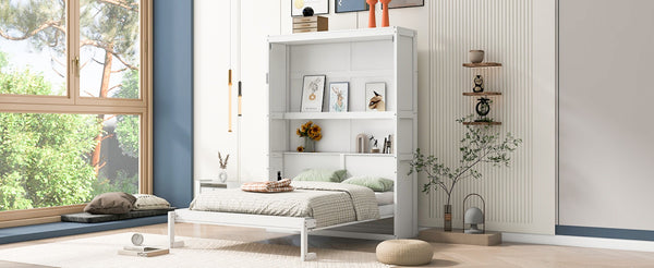 English Elm Full Size Murphy Wall Bed with Integrated Shelving for Studio or Guest Room Use LP000692AAK-2