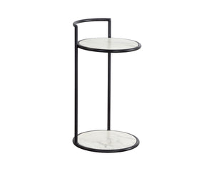 Sunpan Parga End Table - Curved Minimalist Design with Unique Concrete Finish for Elegant Living Spaces Black / Marble Look