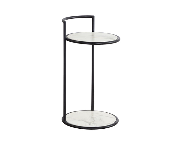 Sunpan Parga End Table - Curved Minimalist Design with Unique Concrete Finish for Elegant Living Spaces Black / Marble Look