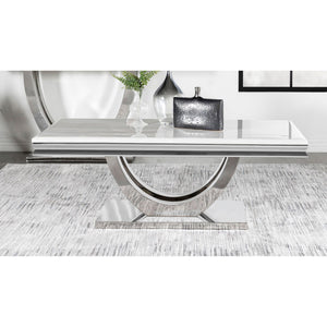 English Elm Durante Rectangular Coffee Table With Faux Marble Top And Chrome U-Shaped Base For Modern Elegance B062S00724