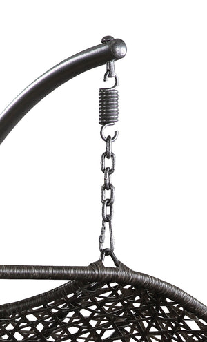 English Elm Vasant Gray Fabric & Wicker Hanging Chair with Stand, All-Weather Patio Swing, Cushions Included B2726S00366