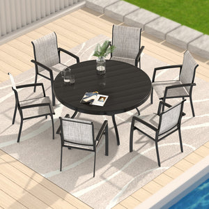 English Elm VRSHWO Metal Patio Chairs Set of 2 - Weatherproof Stackable Outdoor Dining Seats with Textilene Mesh, 400 lb Capacity Black+ Gray W213P335869