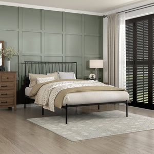 English Elm Metal Queen Platform Bed Matte Powder Coat Angled Headboard Low Profile Frame Black B011P261195